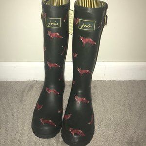 Joules Welly Fox Printed Hunter Green Rain boots